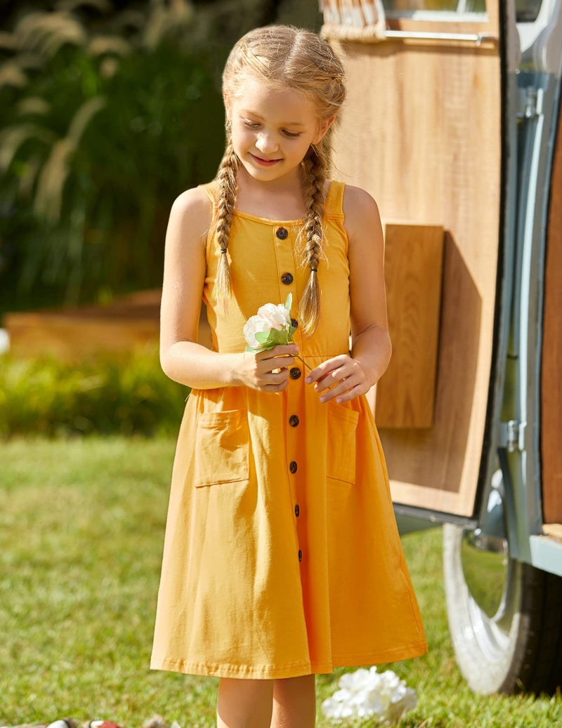 Arshiner Toddler Girls Short Sleeve Casual A-Line Twirly Skater Dress for School Yellow 6X - Image 2